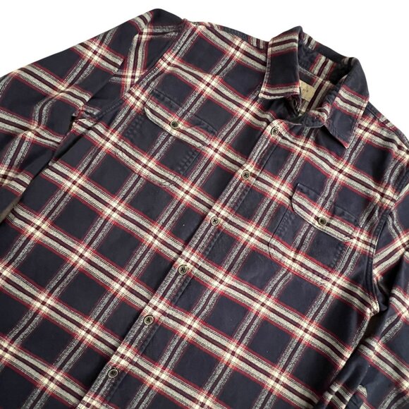 Jachs Flannel Button Up Shirt Size L Pockets Casual Heavy Plaid Blue Red Outdoor - Picture 1 of 11